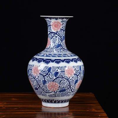景德镇陶瓷器落地花瓶大号摆件仿古青花瓷中式客厅家居装饰品瓷瓶