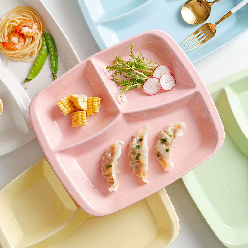 分格餐盘陶瓷套装餐具 创意家用小孩幼儿园学生食堂儿童饭盘分隔