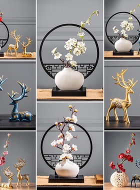 客厅创意小摆件玄关禅意书房架博古架工J艺品现代简约家居酒柜装