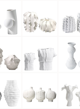 现代简约褶皱纹理陶瓷花器桌面摆A件样板间售楼处隔断层装饰品摆