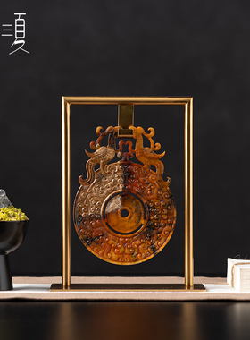 新中式复古玉璧摆l件禅意茶室宋代软装样板间博古架茶桌书房工艺