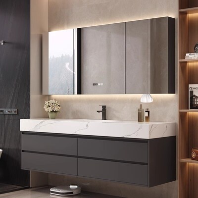 浴室柜岩板热弯一体盆陶瓷无缝z盆卫生间洗漱台洗手洗脸双盆柜组