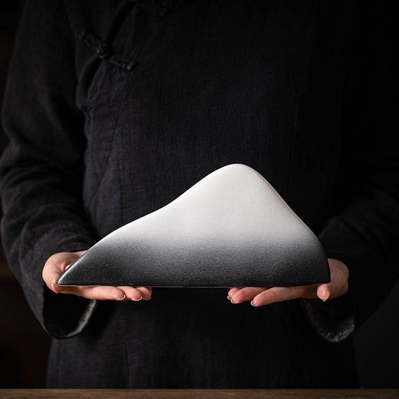 中式水墨风陶瓷假山茶宠摆件鱼缸盆栽沙盘造景创意雪山桌面装饰品