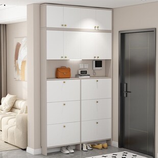 鞋柜实木超薄翻斗门口家用到顶玄关柜靠墙一体大容量高门厅储物柜