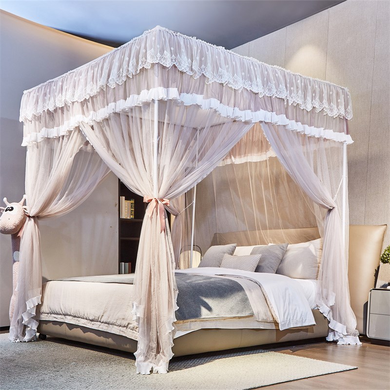 2025新款公主风花边绣花高级宫廷蚊帐落地加密加厚三开门家用结婚