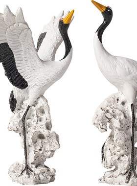 创意仙鹤送福摆件流水微景观盆栽造景仿真小白鹤一对家居桌面装饰
