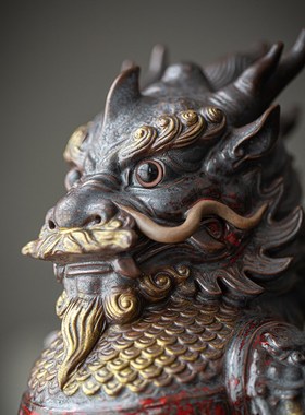 炼器招财麒麟摆件一对中式陶瓷工艺品办公室装饰客厅玄关乔迁礼品