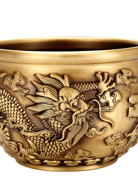 纯铜双龙缸聚宝盆摆件百福聚财米缸招财玄关客厅办公室店铺工艺品