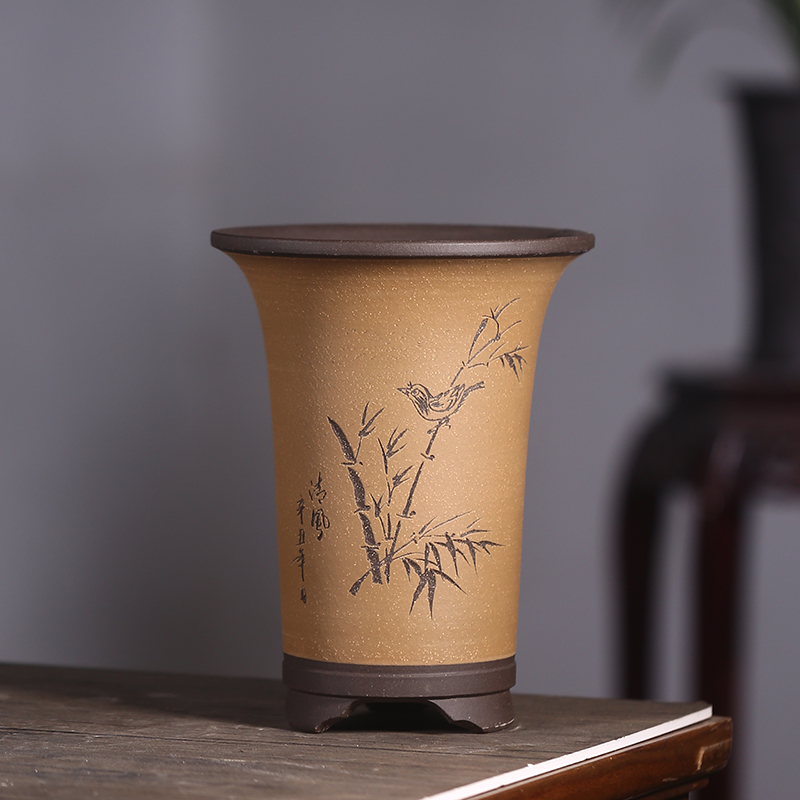 宜兴紫砂花盆大口径兰花盆君子兰室内花卉盆阳台透气花盆陶瓷兰盆