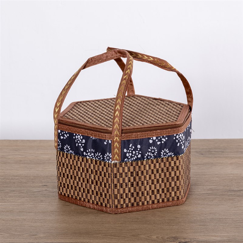 手提兰花布竹f编竹筐手提竹篮年货大号包装礼盒鸡蛋水果大闸蟹竹