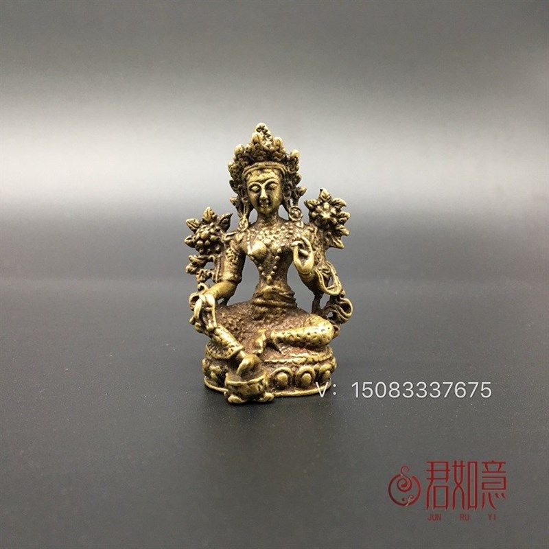 古玩铜器杂项收藏仿古老黄铜绿度母菩萨佛像铜佛佛祖小摆件迷你佛