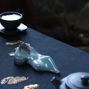 茶玩人物诗人李白醉酒哥窑可养茶宠茶盘创意摆件陶瓷鱼缸配景茶具