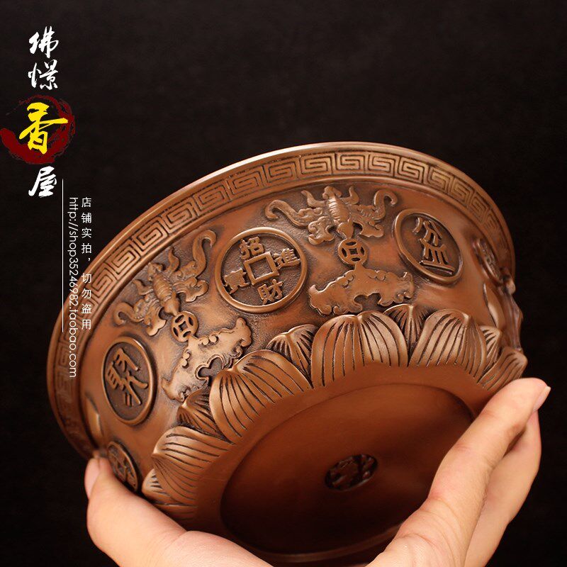 紫铜聚宝盆纯铜聚宝盆摆件 招财聚财客厅工艺品装饰店铺开业礼品