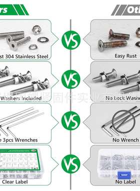 1440pcs 304不锈钢内六角沉头螺丝套装平头内六角螺钉盒装亚马逊
