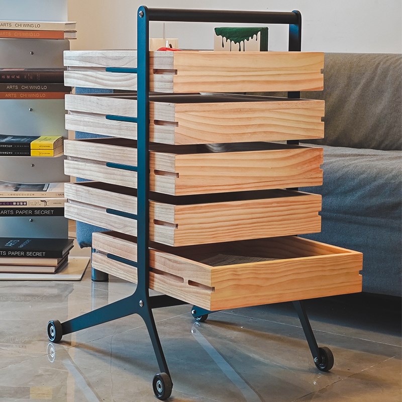 带轮实木a小推车置物架书桌下木制收纳边柜斗柜侘寂北欧边几茶几