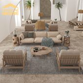 现代民宿酒店藤编实木沙发日式 侘寂风原木客厅家用沙发样板房家具