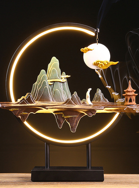 禅意中式家用倒流l香炉千里江山灯圈摆件创意家居沉檀香室内香薰