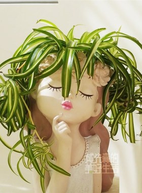 仙女花盆女孩花盆 欧式家居桌面绿植多肉花盆 树脂创意装饰园艺