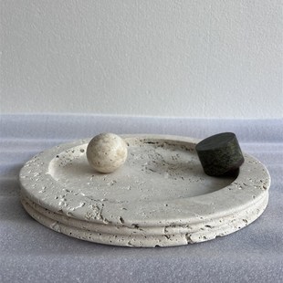 洞石托盘黄洞白洞样板间装 饰摆饰天然石材样板间茶几桌面收纳摆件