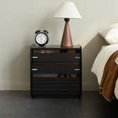 意式 极简实木床头柜小型卧室家用黑色床边柜超窄夹缝收纳柜储物柜