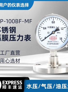 YTP-100BF-MF不锈钢隔膜压力表膜片式法兰连接水压气压液压表DN80