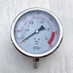 压力表定制 100mm 压力2mpa 300psi 充油防震 立式径向不锈钢壳