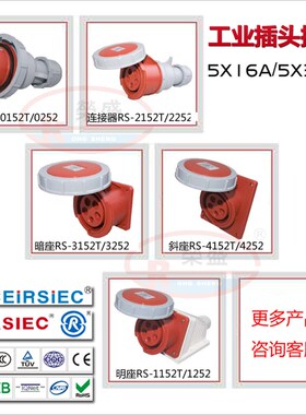 荣盛CEIRSIEC防水工业插头插座5P32A三相五线RS-0252/RS2252 1252