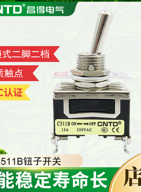 CNTD昌得钮子开关C511B二脚二档开关自锁式 1021钮子拨档开关