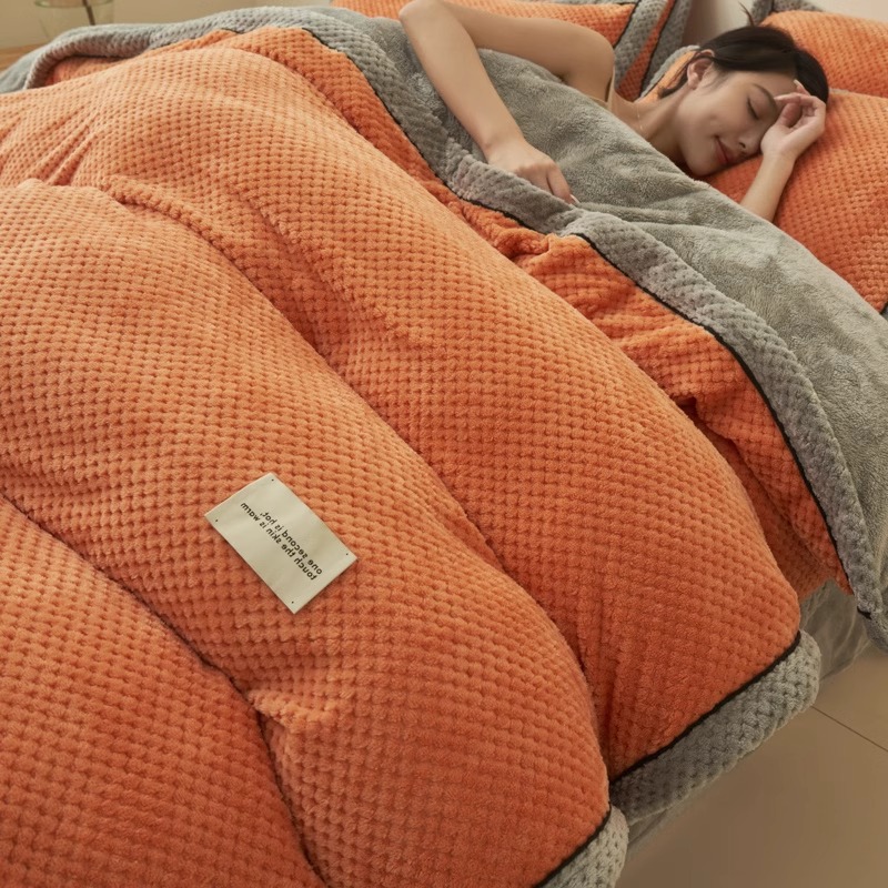 冬季牛奶绒被套单件加厚保暖珊瑚绒加绒被罩180xR220床单三四件套