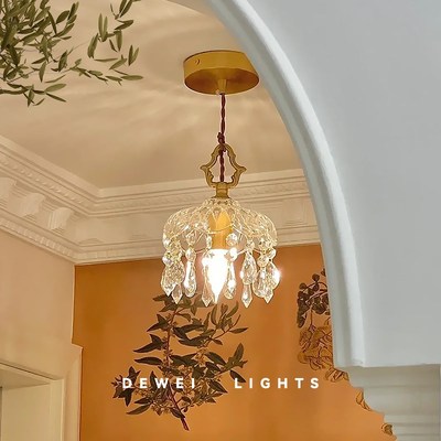 法式全铜a玻璃吊灯卧室床头餐厅吧台小吊灯奶油风橱窗灯高级感