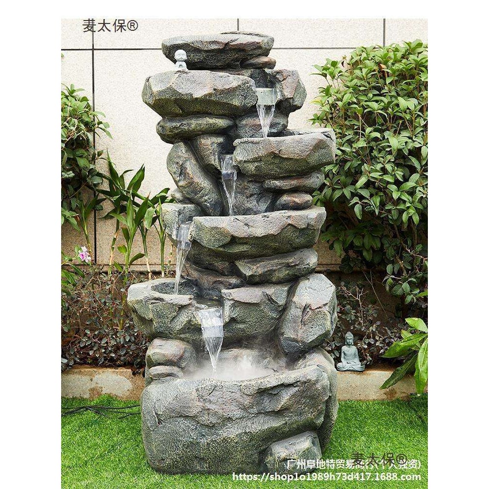 仿假山流水喷泉招财摆件户外阳台花园庭院风水轮循环水车落麦太保