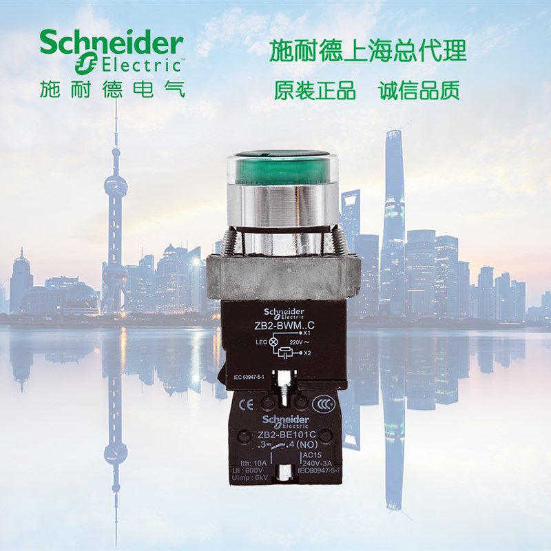 施耐德 绿色带灯按钮 220V XB2BW33M1C ZB2BW33C+ZB2BWM31C