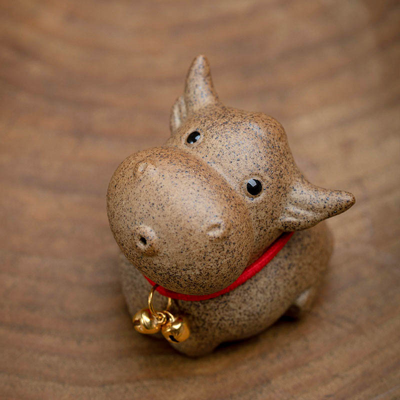 木鱼 粗陶可爱萌牛茶宠件 吹牛可养G手工茶玩精品摆茶具茶道生肖