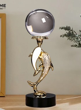 镶钻海豚水晶球摆件轻奢高档客厅玄关电视柜装S饰品乔迁新居礼品