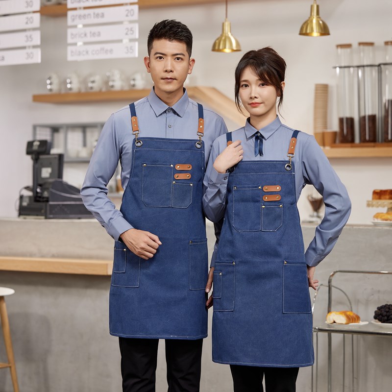 围裙定制咖啡店专用印字防水防油放水I工作服务员高级咖啡师围裙