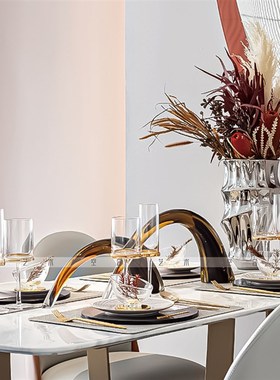 空合创意轻奢牛角渐变琉璃摆件样板间F售楼处客厅餐厅书房艺术软