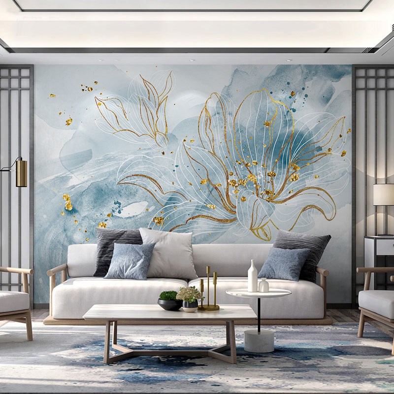 新中式抽象c客厅花朵卧室墙布轻奢电视背景墙壁纸现代沙发壁画自