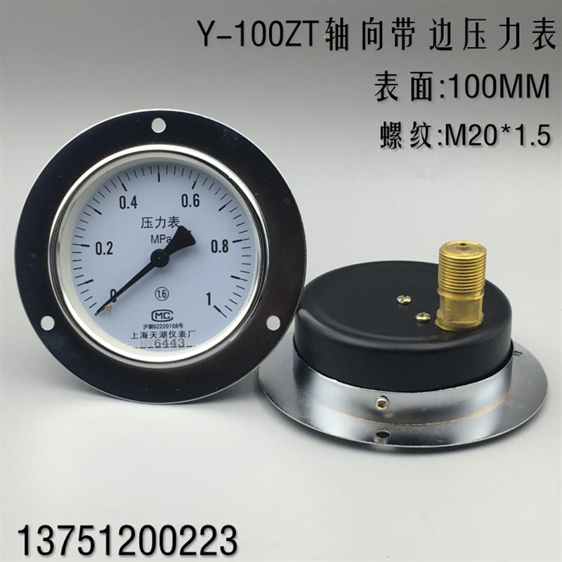 上海天湖轴向带边压力表Y-100ZT 真空表 水压 气压表 锅炉Y100ZT