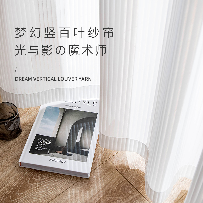 竖百叶纱帘白色透光不透人梦幻帘窗帘2021N年新款客厅纱幔卧室阳