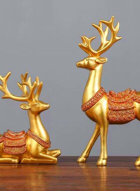 创意摆件招财铜钱鹿工艺品电视柜家居办公室客厅玄关Z礼物装饰品