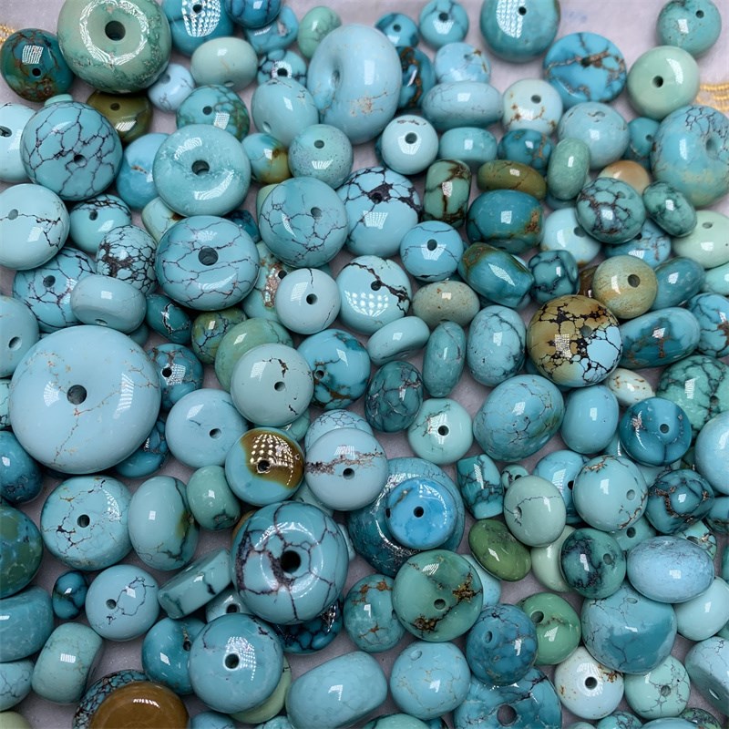 湖北十堰高瓷果冻j料绿松石面包圈平安扣隔珠面包扣配珠墩子做吊