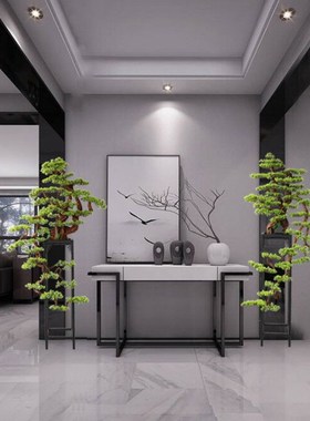 大型落地仿真迎客松盆景样板房玄关装饰绿植花架摆件公司开业礼品
