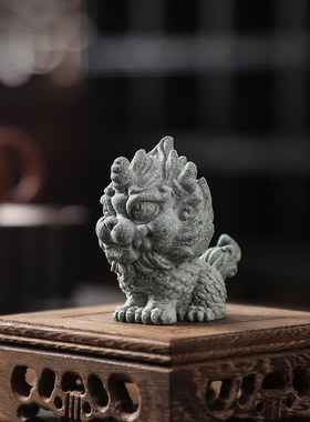 青砂石瑞兽麒麟摆件办公室桌面茶桌装饰鱼缸造景小物件茶宠工艺品