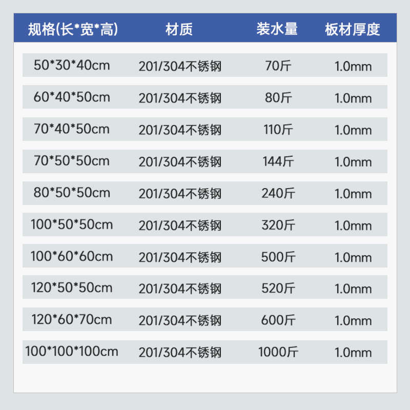 304不锈钢水箱储水桶长方形y加厚工业移动式蓄水解冻池侵泡盆定制