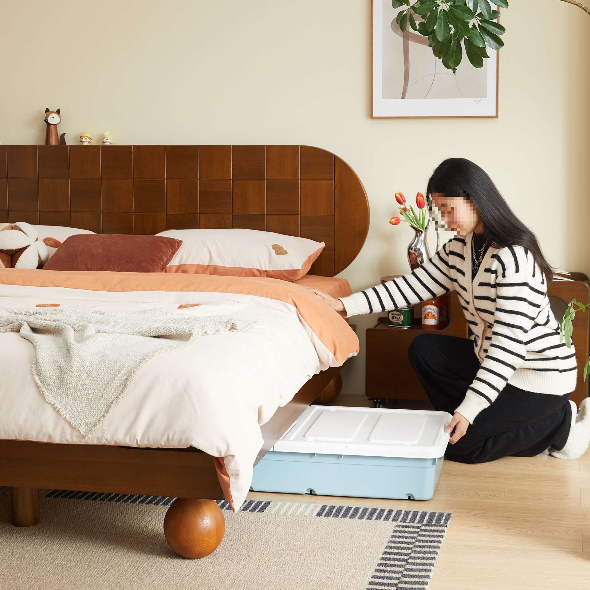 实木床婚床卧室矮床原木床民宿复古床新品现代简约1米8双人主卧床