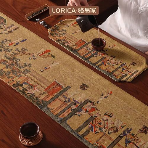骆易家汉宫春晓图新中式桌旗古典茶席茶台布艺长条茶几桌布茶桌布