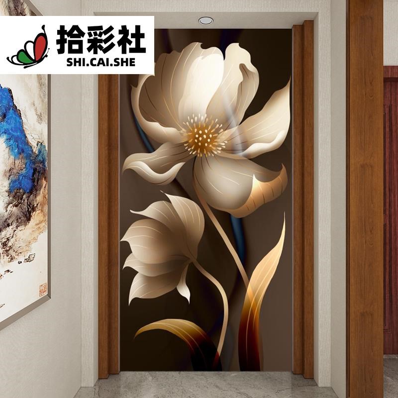 艺术瓷砖背景墙牡丹花开竖版防水样板房入户玄关墙画全瓷釉面墙砖