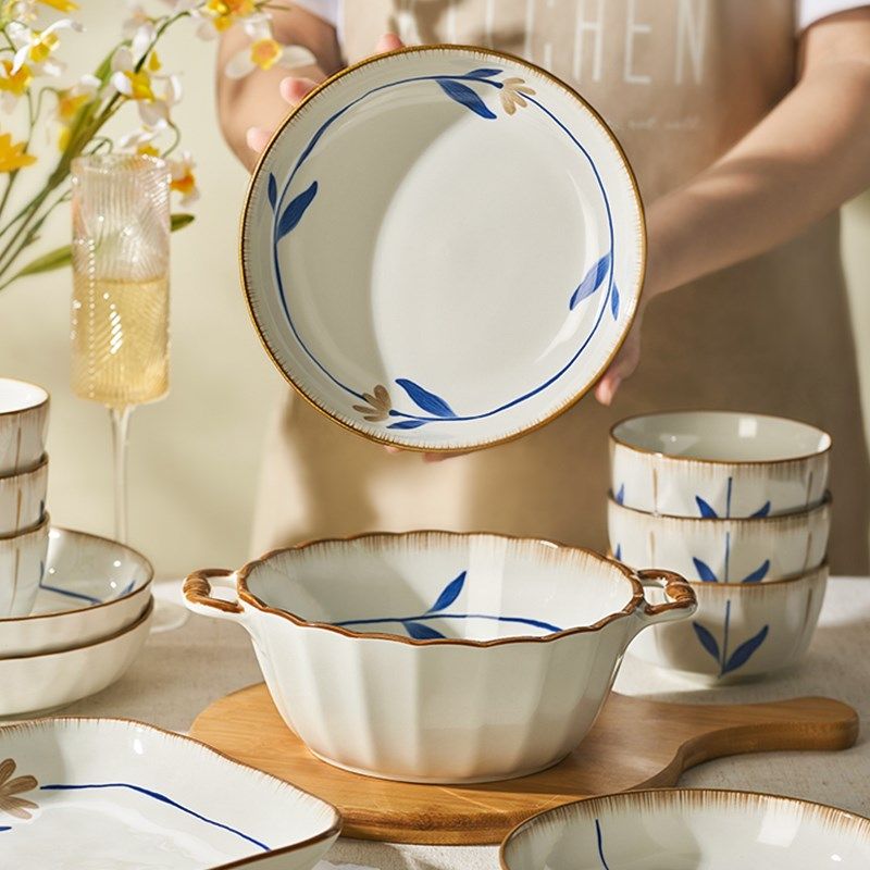釉下彩碗碟套装家用2024新款陶瓷餐具日式碗筷盘子乔迁高级感碗具