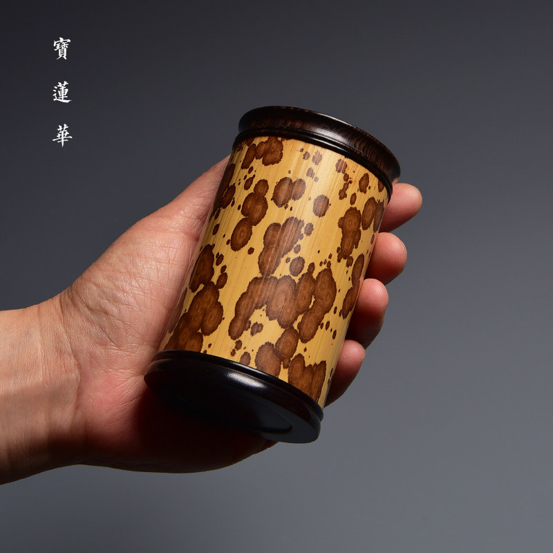 梅妃竹特美花纹竹罐 精品满花竹茶叶罐香粉罐 旅行便携竹制茶叶筒