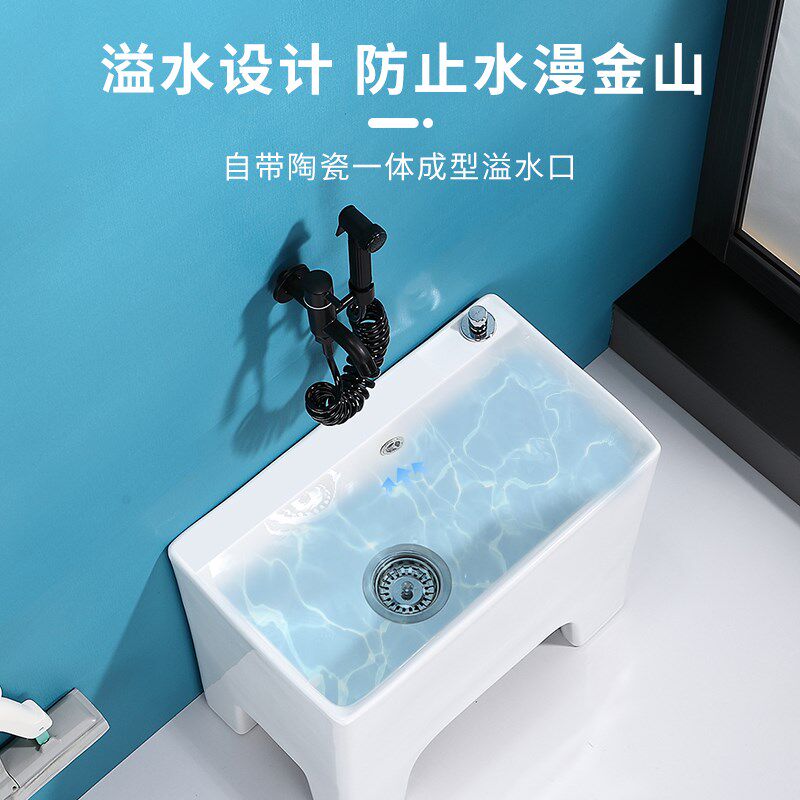 家用拖把池陶瓷高脚n地拖桶家用阳台四脚拖布池卫生间大号洗墩布